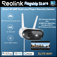 Reolink Elite WiFi 4K 8MP Dual-Lens 180° Panoramic Security Camera | Dual-Band Wi-Fi 6 | 24/7 Continuous Recording | Wired Plug-in CCTV | Color Night Vision AI Official Malaysia