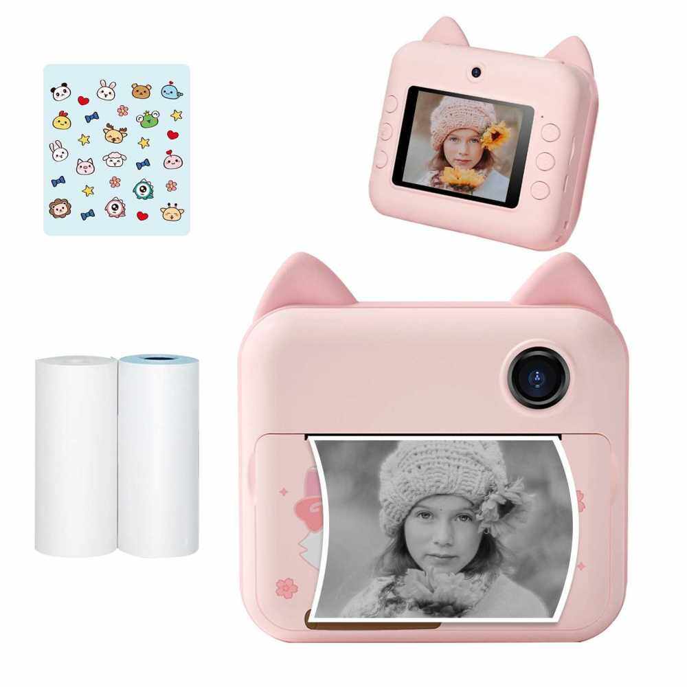 P1 Kids Camera 32GB Children Instant Camera Photo Printer 2.4 inch IPS Screen Christmas Birthday Gifts for Girls with Printing Paper Support WIFI Transmissin Applicable to Self-adhesive Photo Paper (Pink)