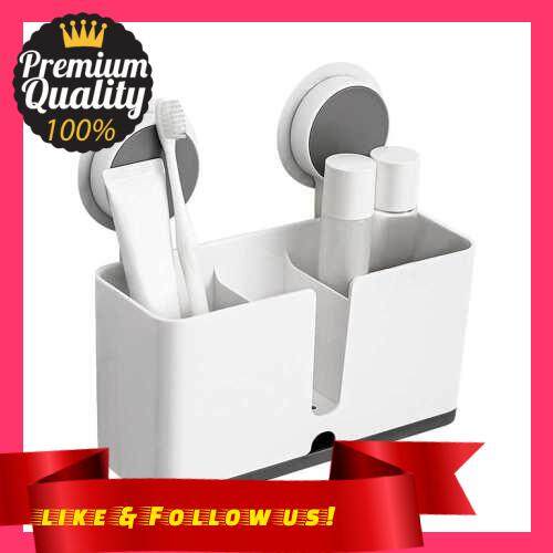 People\'s Choice Adhesive Toothbrush Holder with Drain Bathroom Plastic Shower Caddy No Drilling Kitchen Shelf for Toothbrush Toothpaste Chopsticks Forks Spoons (Standard)