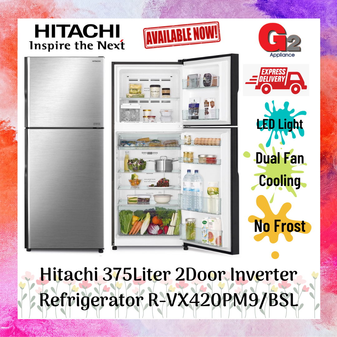 Hitachi 375Liter 2 Door Inverter Refrigerator R-VX420PM9/BSL