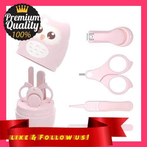 People\'s Choice Baby Nail Clipper Set with Owl Storage Box Newborn Nail Clipper Scissors File Tweezers Infant Nail Care Set Nursery Kit (Pink)