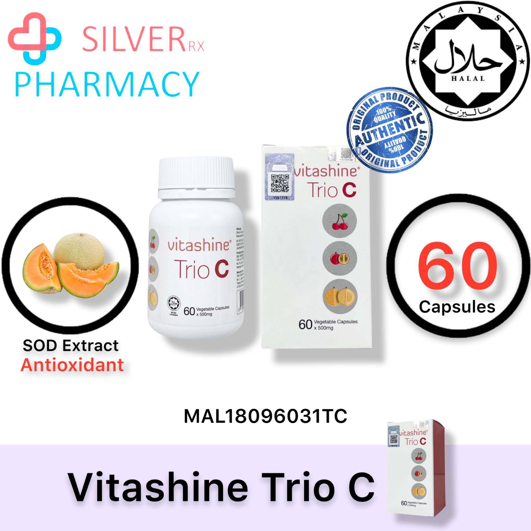 [Exp 24/06/2024] Vitashine Trio C 60 Capsules, Vitamin C , SuperOxide Dismutase [SOD], Primary Antioxidant