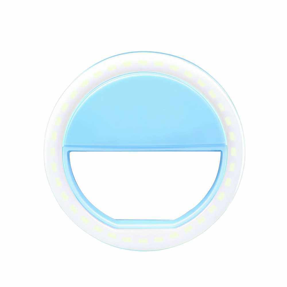 Selfie LED Light Ring Flash Fill Clip Camera For I-Phone & Tablet Blue (Blue)