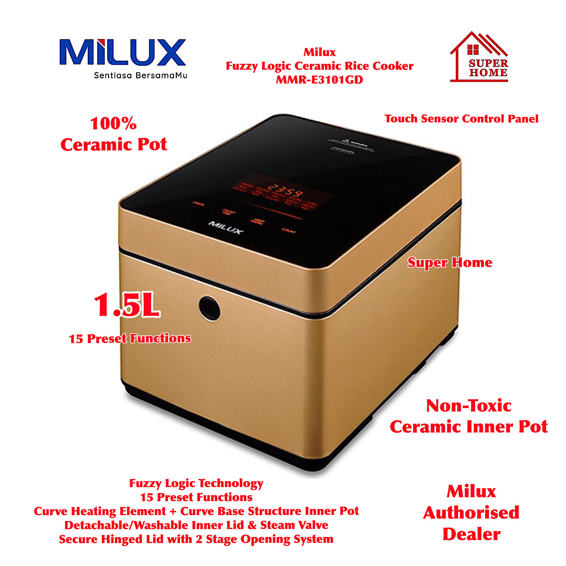 Milux Ceramic Rice Cooker MMRE3101GD Milux Fuzzy Logic Rice Cooker