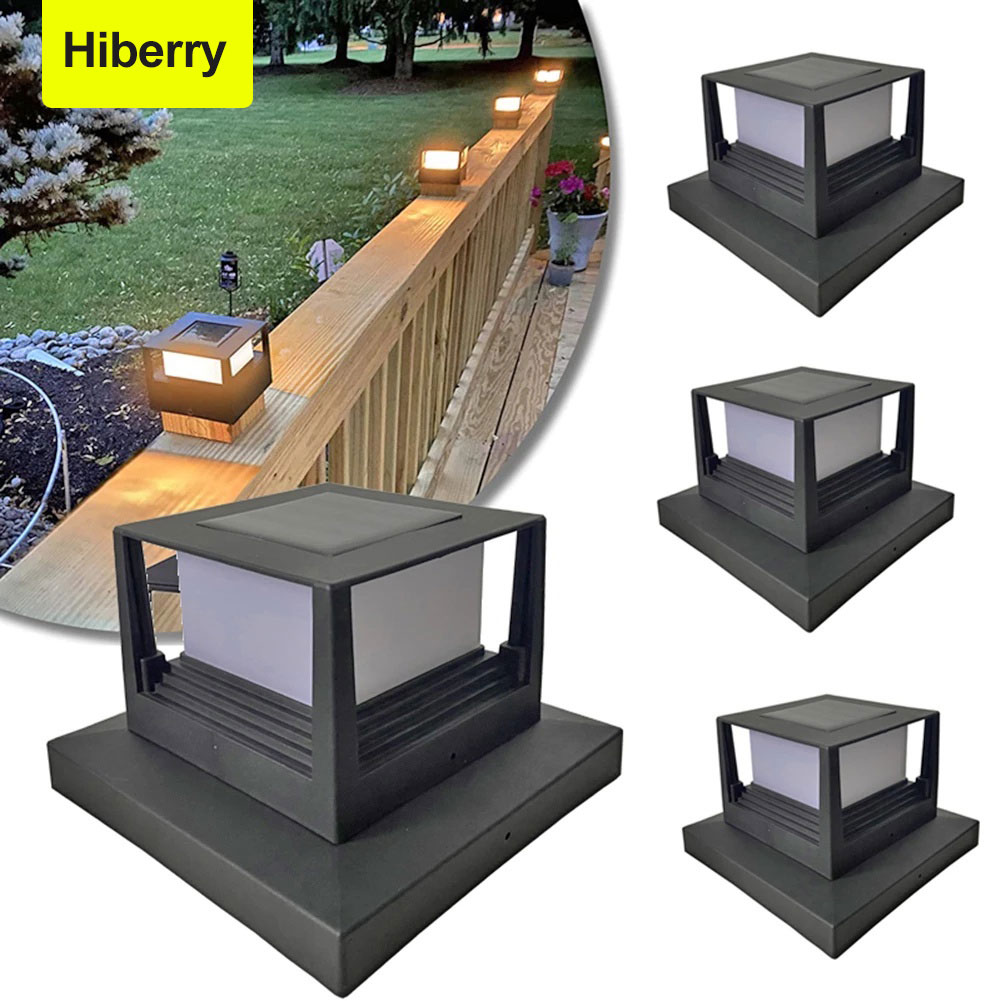 【Malay Stock】Hiberry Led Solar Post Light Outdoor Waterproof Automatic Warm White Solar Fence Light Pillar Lamp Decorative Garden Light for House Gate Column Head Lighting 太阳能柱头灯