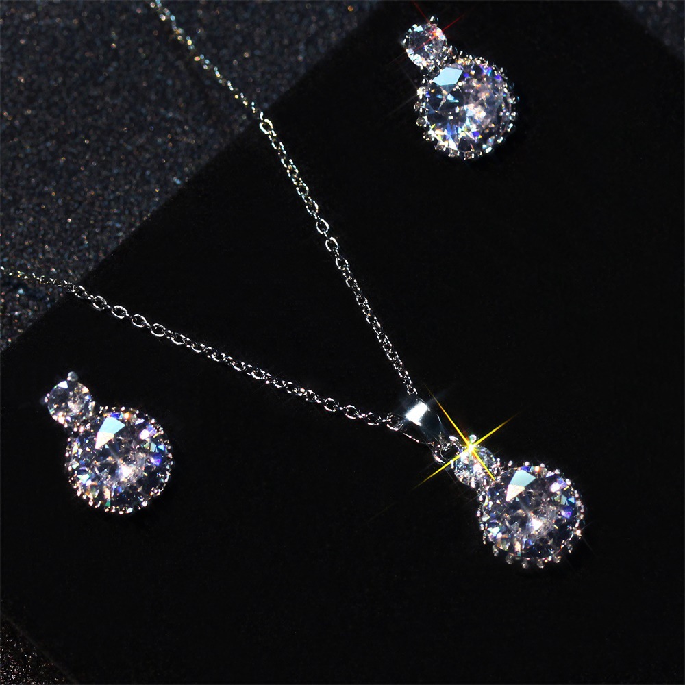 Bộ Bông Tai Vòng Cổ Zircon Lấp Lánh Phổ Biến Châu Âu Và Mỹ