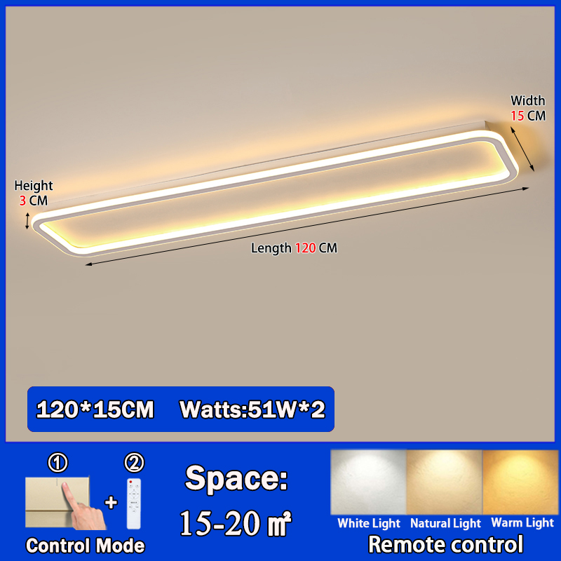 White Square 40-120CM ultra-thin 3CM long strip LED ceiling light eye protection light adjustment brightness/color ceiling mounted track light
