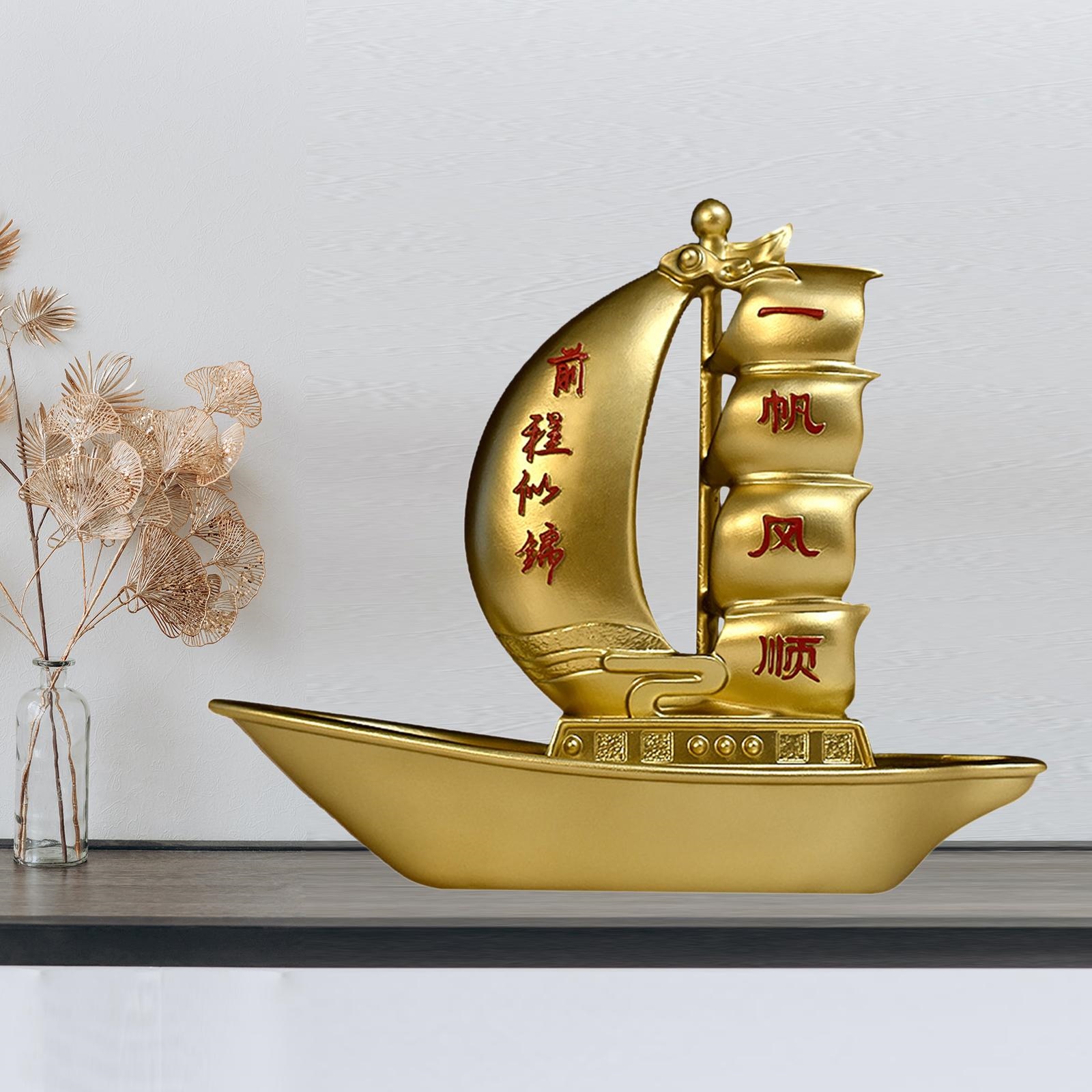 Feng Shui Golden Ship of Wealth Symbol to Enhance Prosperity Ornament Home Boat Sailboat Nautical Desktop Decor Living Room