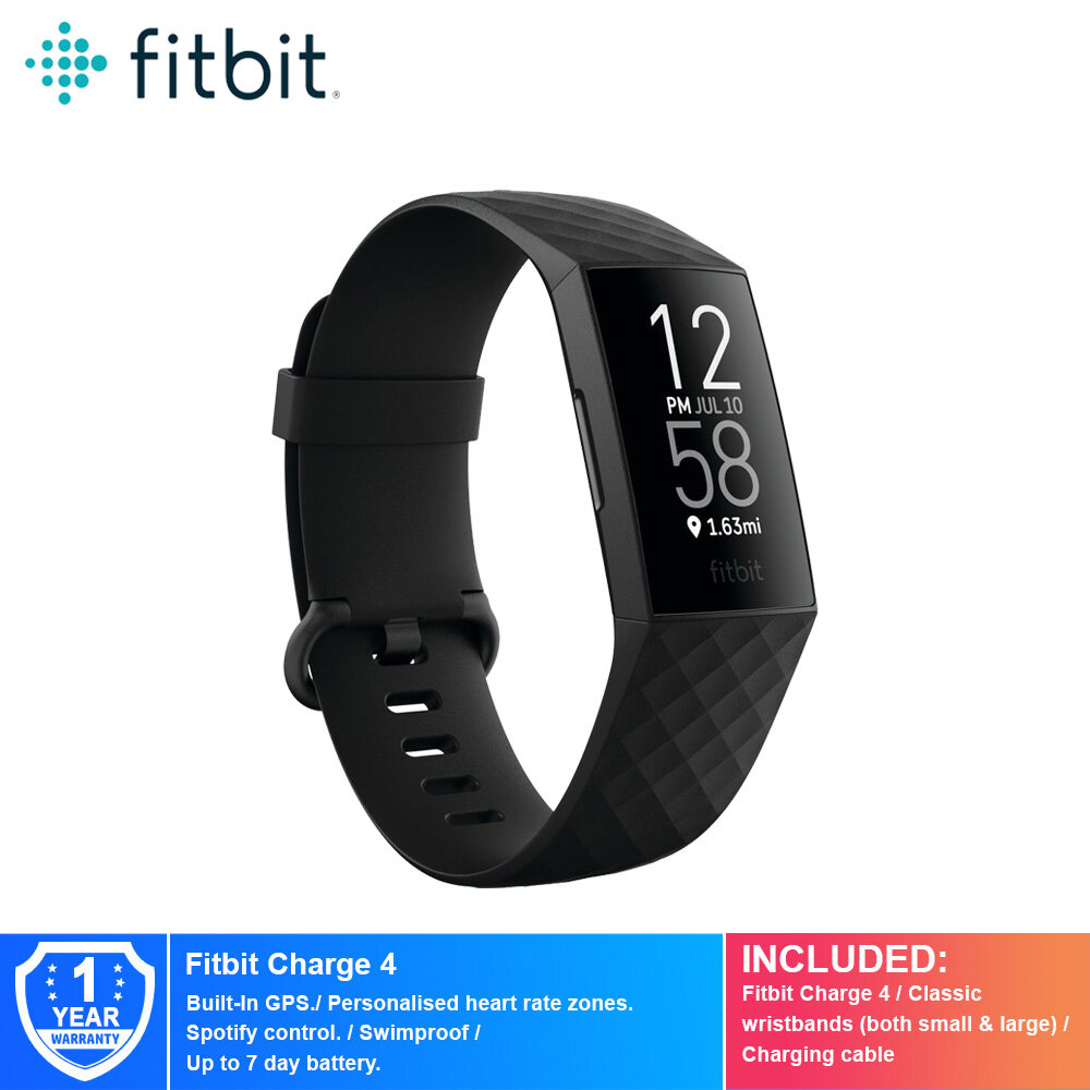 Fitbit Charge 4 Wearables Fitness & Activity Trackers Black/ Rosewood/ Storm Blue - FB417