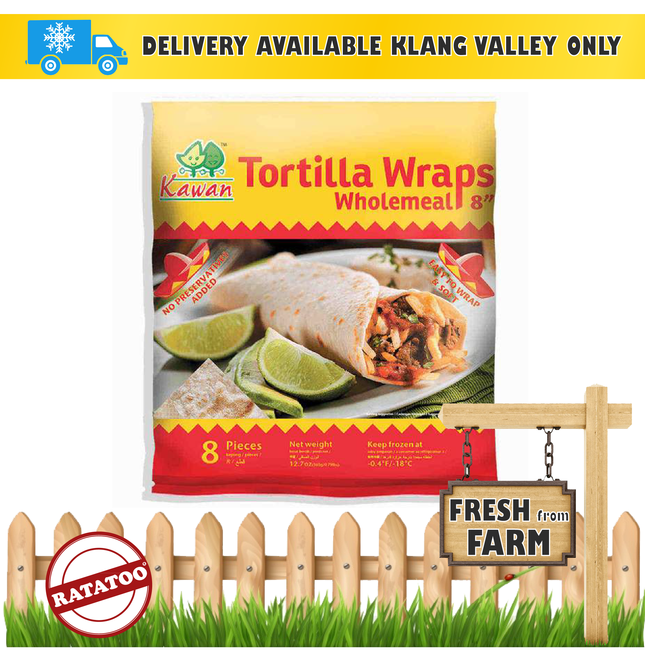 BREAD Kawan Tortilla Wraps Wholemeal 8" (8 pcs - 360g) RATATOO MARKET