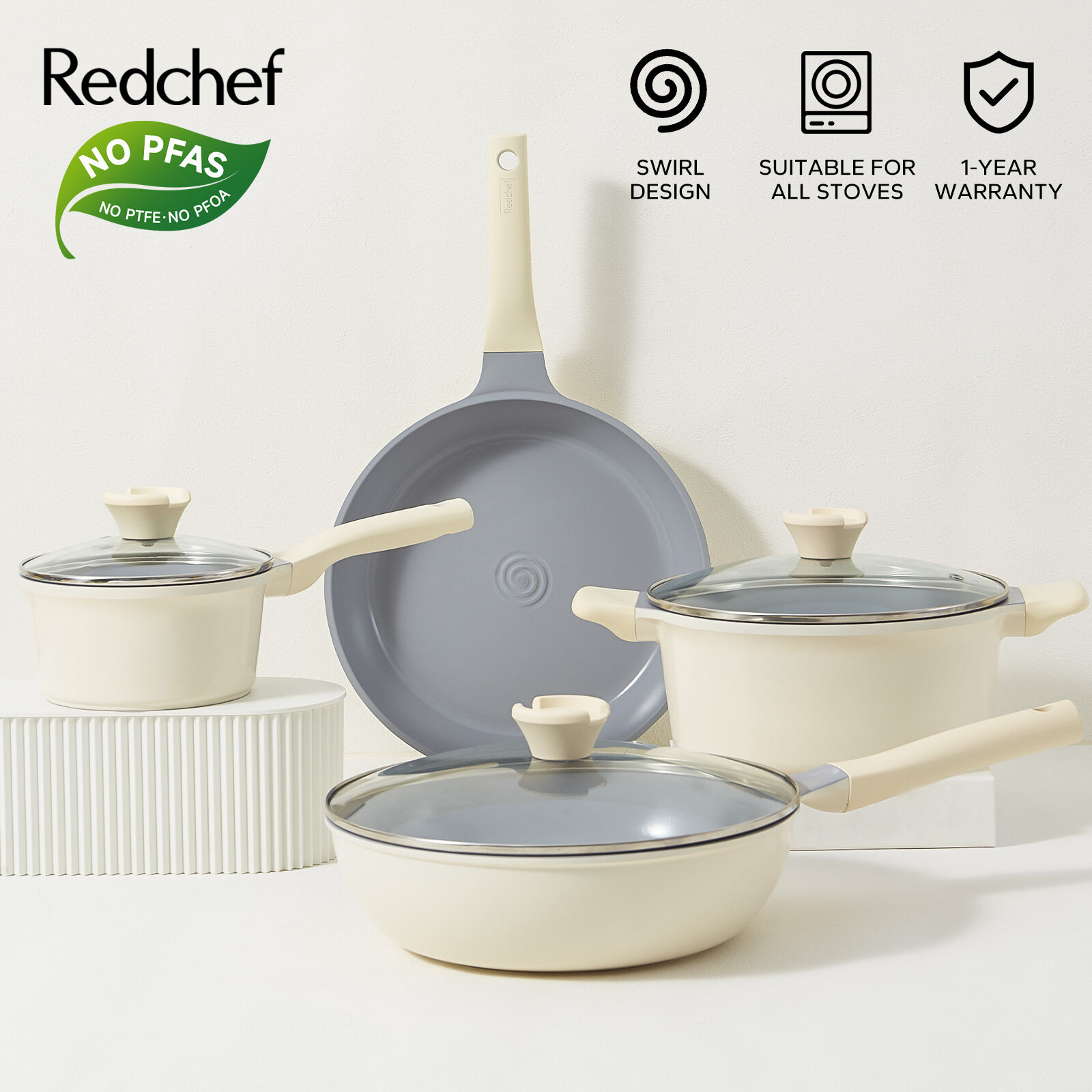 Redchef Ceramic Pots and Pans Set Non Stick, PFAS PFOA
