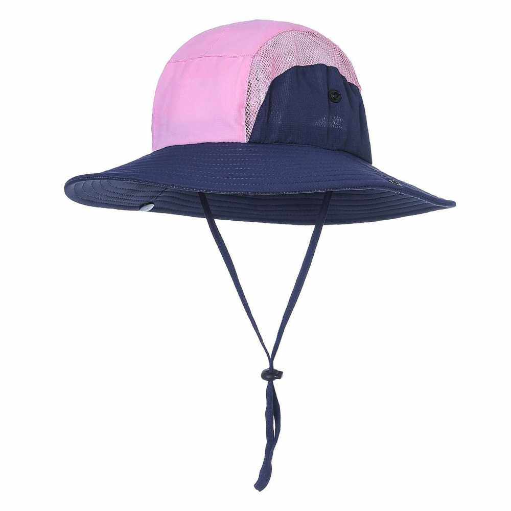 Women Sun Hat Wide Brim Summer Ponytail Hole Cap Foldable Hat for Beach Travel Hiking Camping Gardening (Pink)