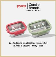PYREX Miffy Floral 2pc Rectangle Stainless Steel Storage Set (820ml & 1250ml)