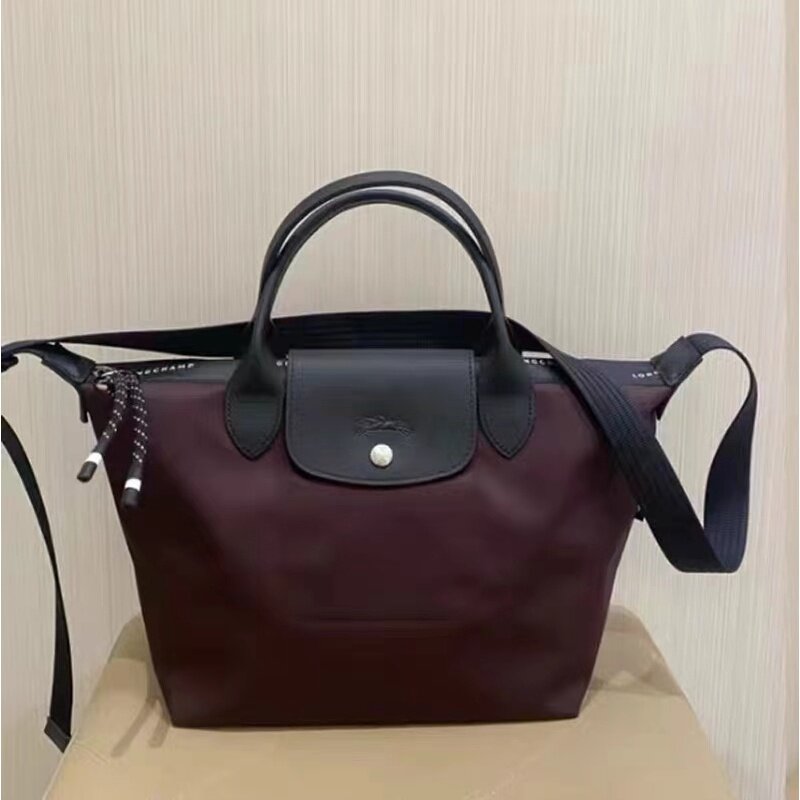 100% chính hãng mới Longchamp 1512 1500 Nylon vải da đeo vai cho nữ Túi xách đeo chéo nhỏ vừa nhỏ đeo chéo bánh bao Túi tote không thấm nước