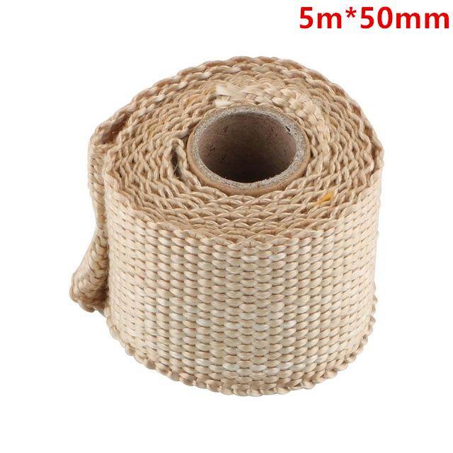 Băng Nhiệt Ống Xả Bằng Sợi Thủy Tinh Xe Máy Ô Tô 50MM X 5M Băng Nhiệt Ống Xả Tấm Chắn Ống Bọc Ống Cách Nhiệt (Màu Be)