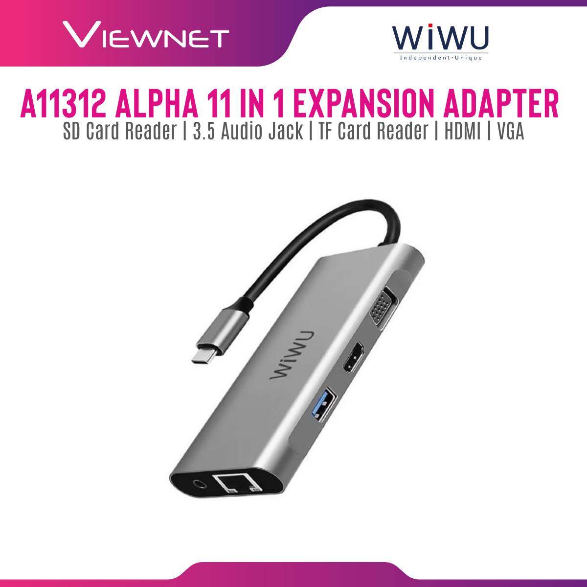 WIWU Alpha A11312h Type-c 11 In 1 Adapter Display TYPE-C TO 2-HDMI/VGA/3-USB3.0/LAN/AUDIO/SD CARD READER/PD