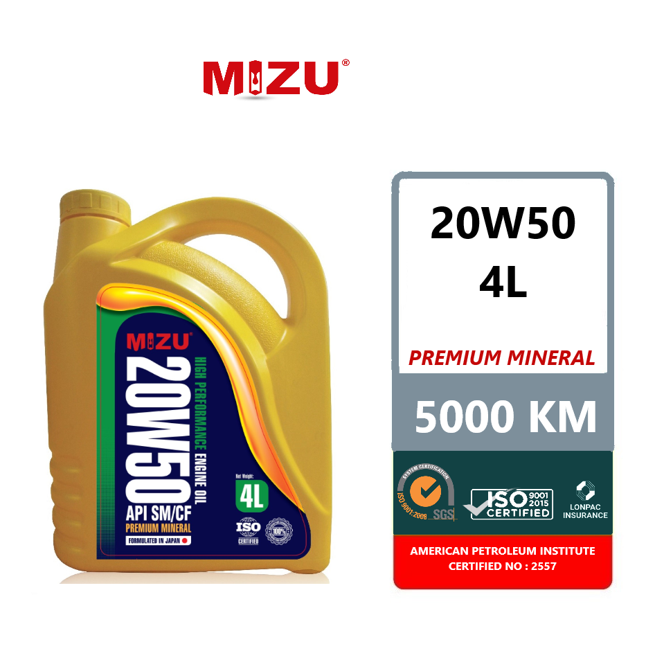 [Free shipment] Mizu Premium Mineral Lubricant 20W-50 Car Engine Oil - 4 litres [Limited Promotion ][ Free mileage sticker ] 20w50 minyak hitam mr diy minyak pelincir tulen minyak kereta minyak