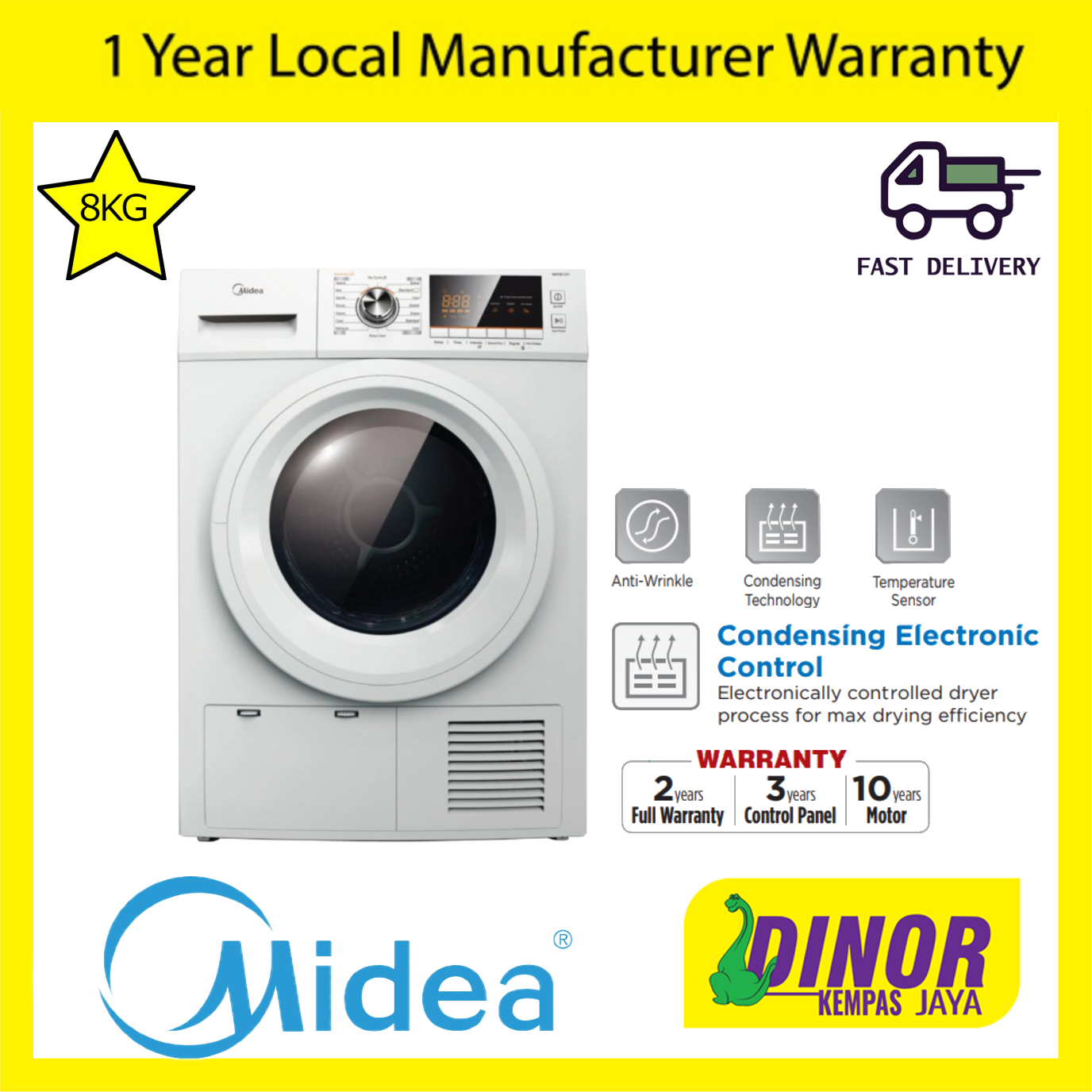 Midea MD-C8800 8kg Dryer with Condensing Electronic Control Dryer / Clothes Dryers / Pengering Baju