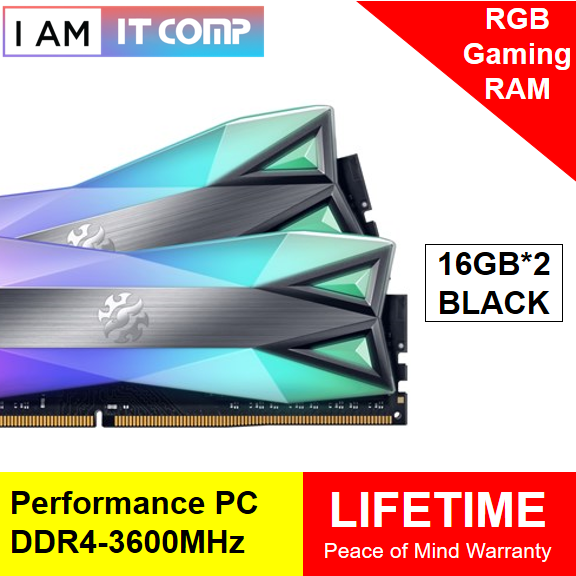 ADATA XPG SPECTRIX D60G RGB 32GB (16GBX2) 1 PAIR 3600MHz U-DIMM DESKTOP RAM (DUAL PACK)