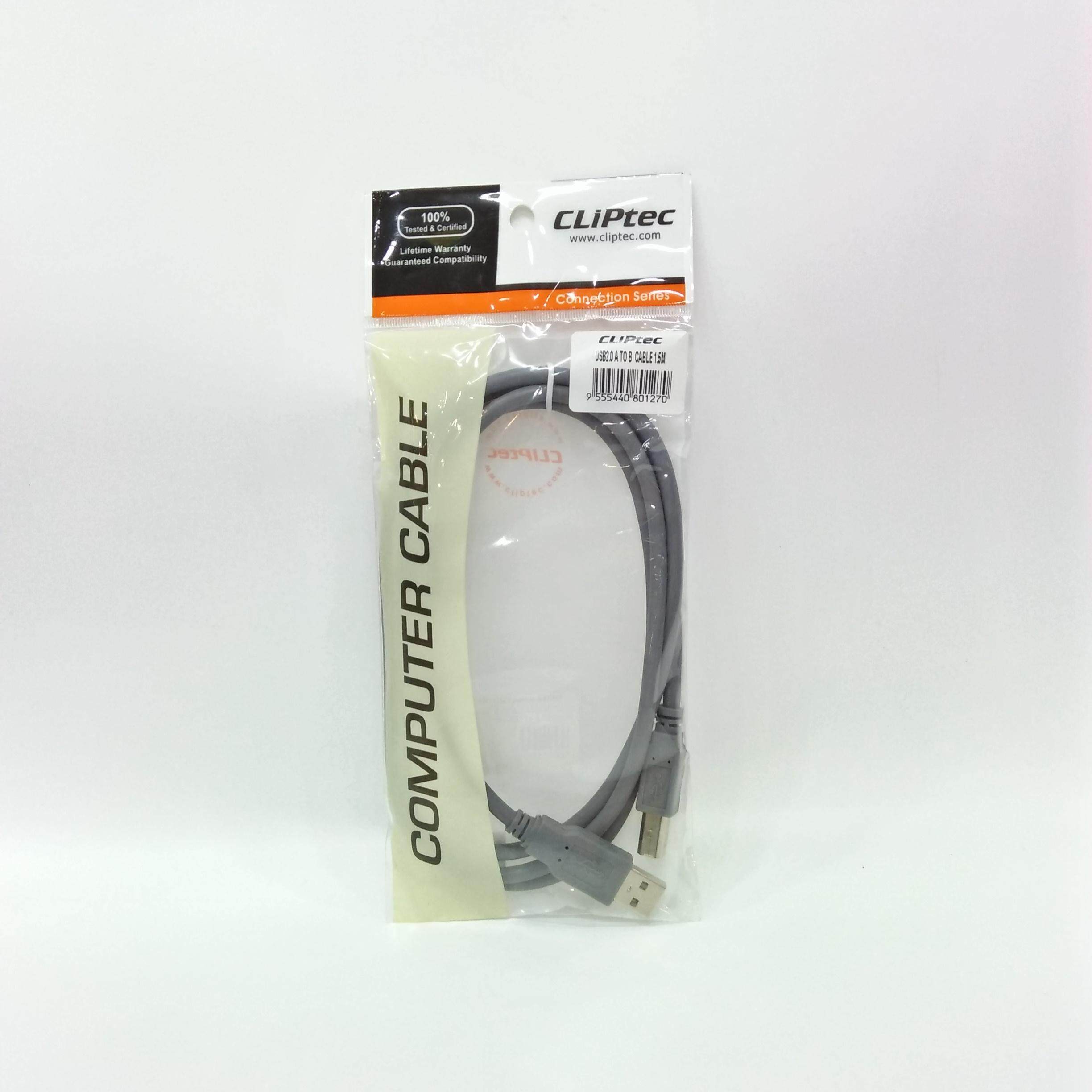 Cliptec USB 2.0 to B Printer Cable 1.5M