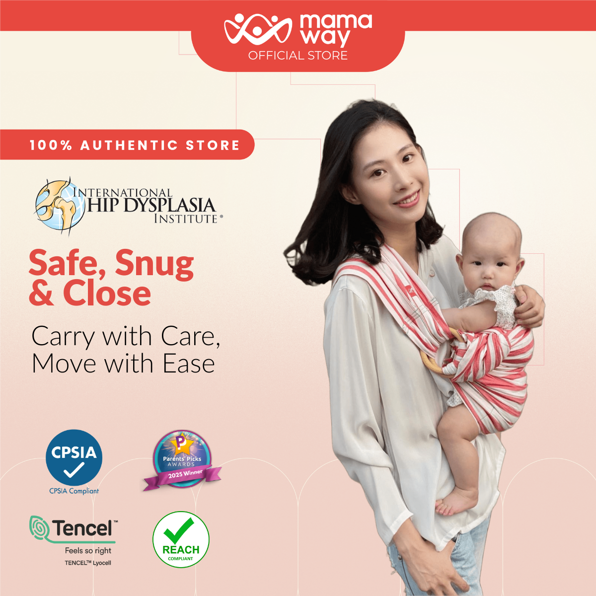 Mamaway Baby Ring Sling | Adjustable Baby Carrier - Tomato Cheese | Penggendong bayi 婴儿背带