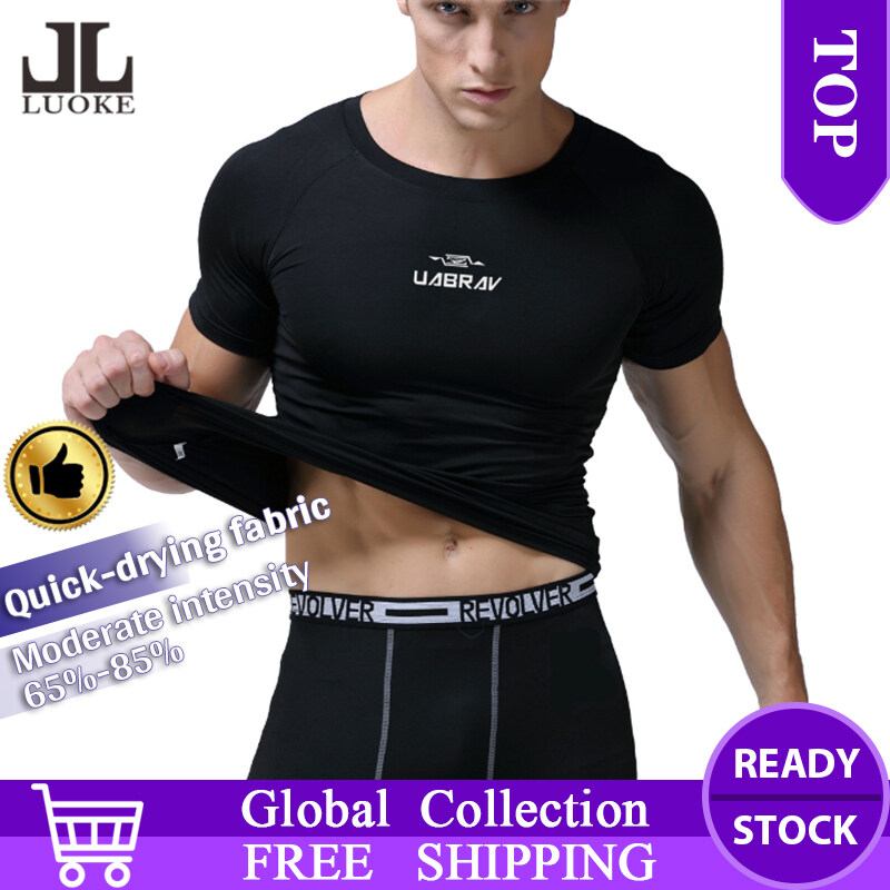 Luoke Compression Short Sleeve Round collar Quick dry tights elastic T-shirt man gym fitness  running  sportswear shirt  Mens clothing