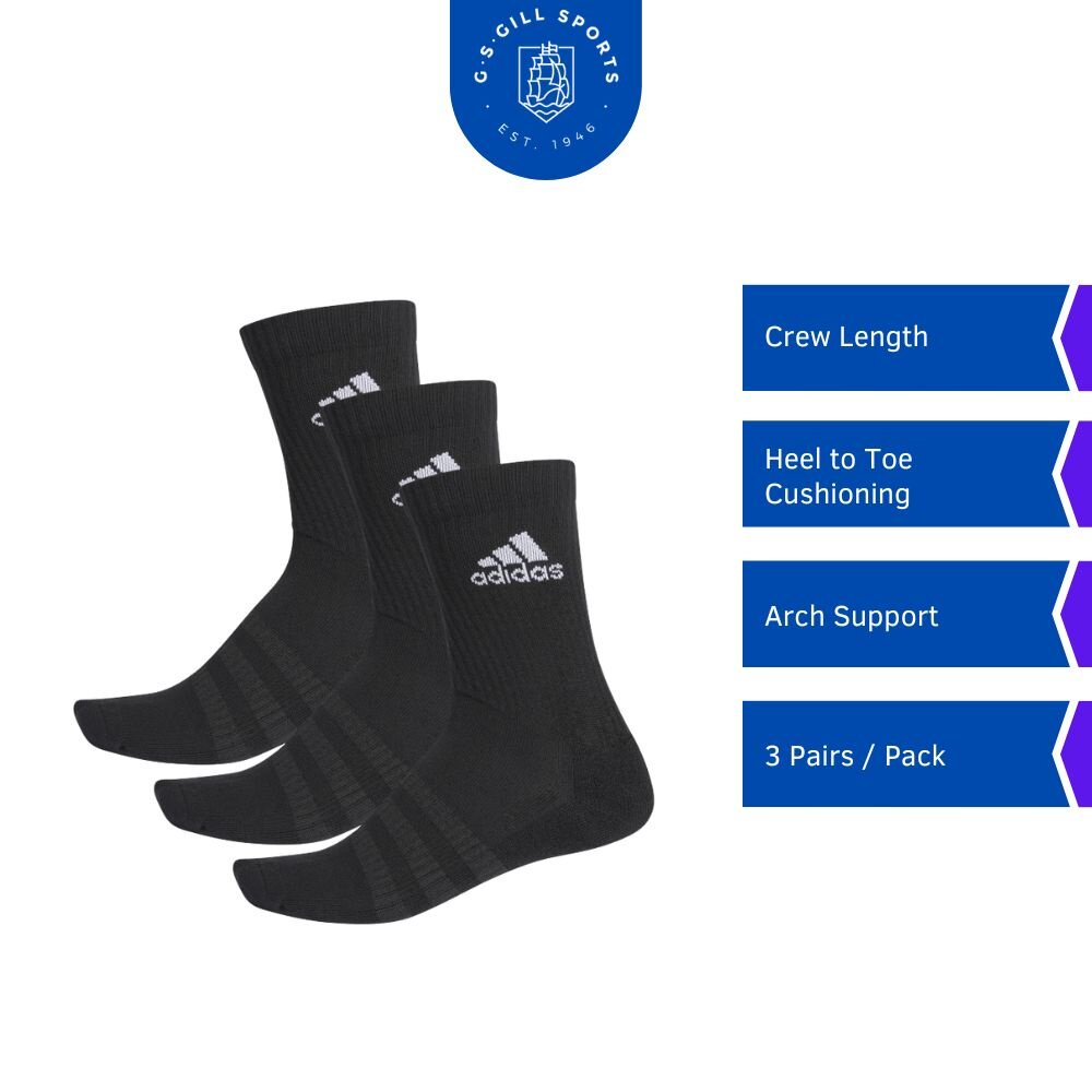 Adidas Cushioned Crew Socks DZ9357 Men Women Sport Socks Arch Support Footwear Black 3 Pairs Lazada