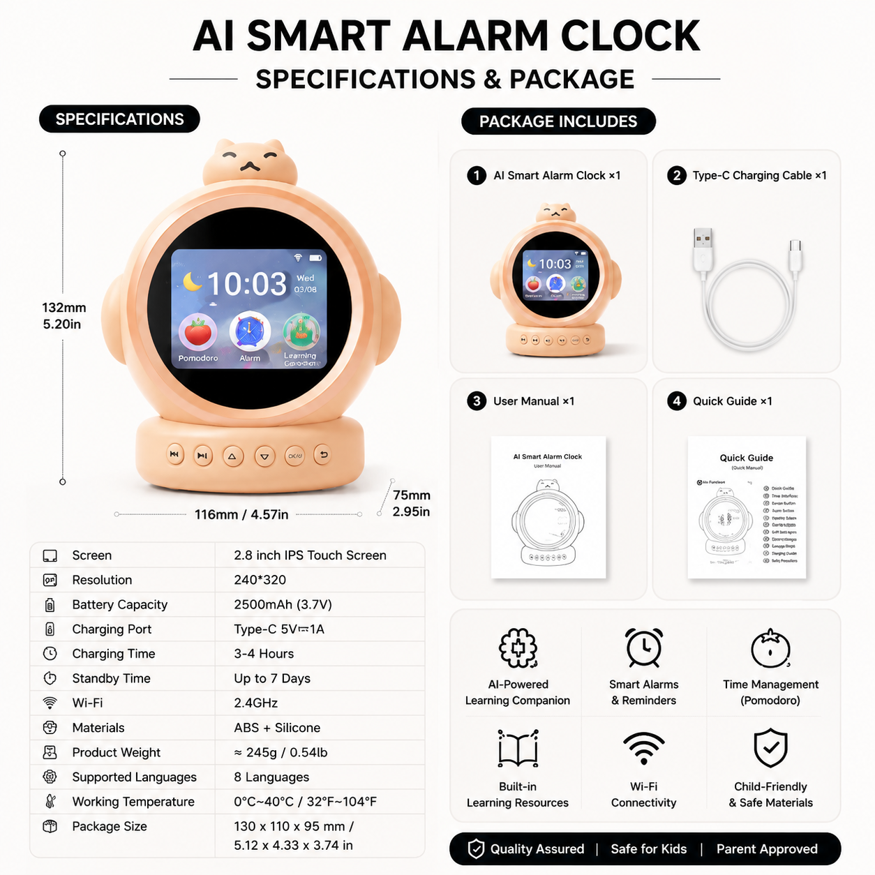 LYNXZ AI Smart Clock Learning Assistant Encyclopedia Kids Early Education Toy Educational Toy Perfect Birthday Gift