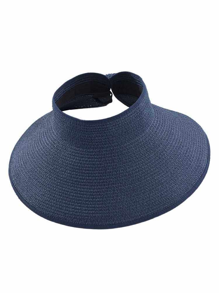 BEST SELLER Women Sun Hat Wide Brim Packable Adjustable Roll-up Straw Visor with Bowknot Beach Cap for Hiking Camping (Dark Blue)