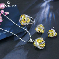 SEQUITO Chic Round Cut AAA Cubic Zirconia Windmill Shape Pendant Necklace Earrings and Ring for Women Simple Fashion Korean Style Jewelry Set SJ080