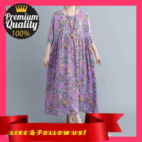 People\'s Choice Women Loose Dress Vintage Floral Print Pockets Half Sleeve Oversized Holiday Boho Casual Robes (Purple)