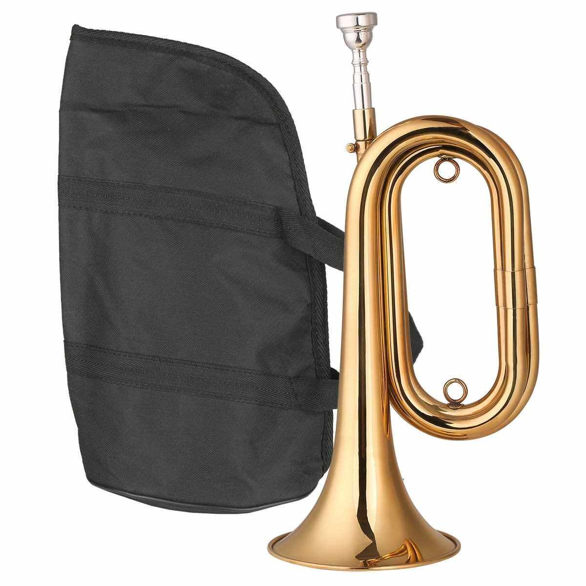Brass Bugle Call Gold-Plated Trumpet Cavalry Horn with Mouthpiece Carrying Bag Musical Instrument for Beginners School Band Military Orchestra (13.5 Inch) (Standard)