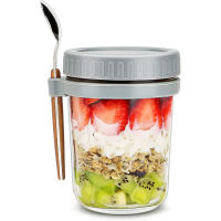 【Vận chuyển nội địa】Qua đêm yến mạch Container có nắp đậy thủy tinh 300ml qua đêm yến mạch Lọ Sữa Xa lát trái cây thực phẩm lưu trữ container cốc ăn sáng có nắp thủy tinh và muỗng hũ thủy tinh