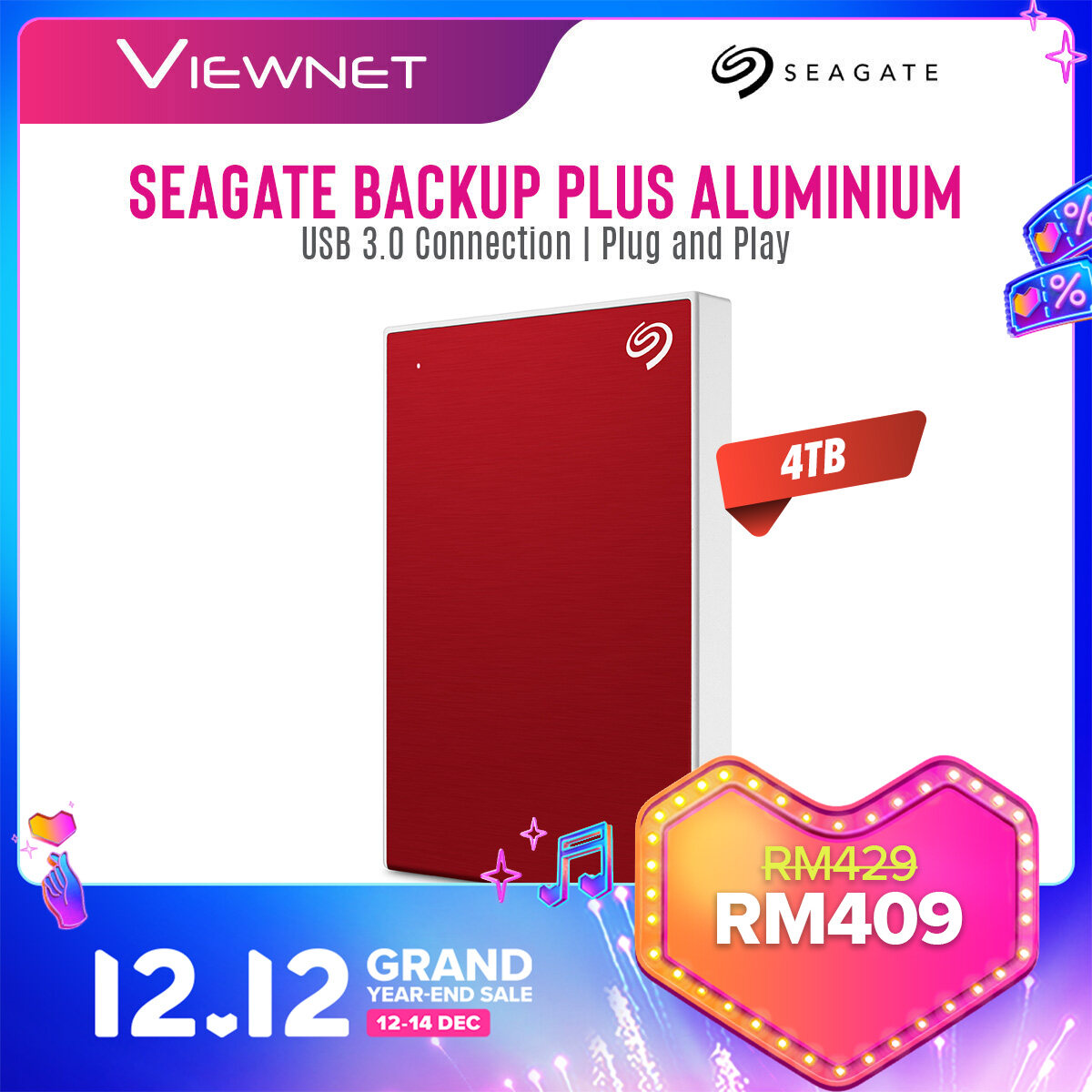 Seagate 4TB Backup Plus Aluminium / One Touch Portable External Hard Disk Drive