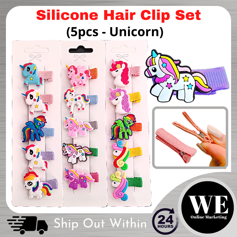 (Ready Stock) 5pcs Unicorn Kid Hair Clip - Soft Silicone Cute Baby Girl Kid Children Hair Clip Pengepit Rambut Kanak-kanak Anak Perempuan Kids Hair Accessories Colourful