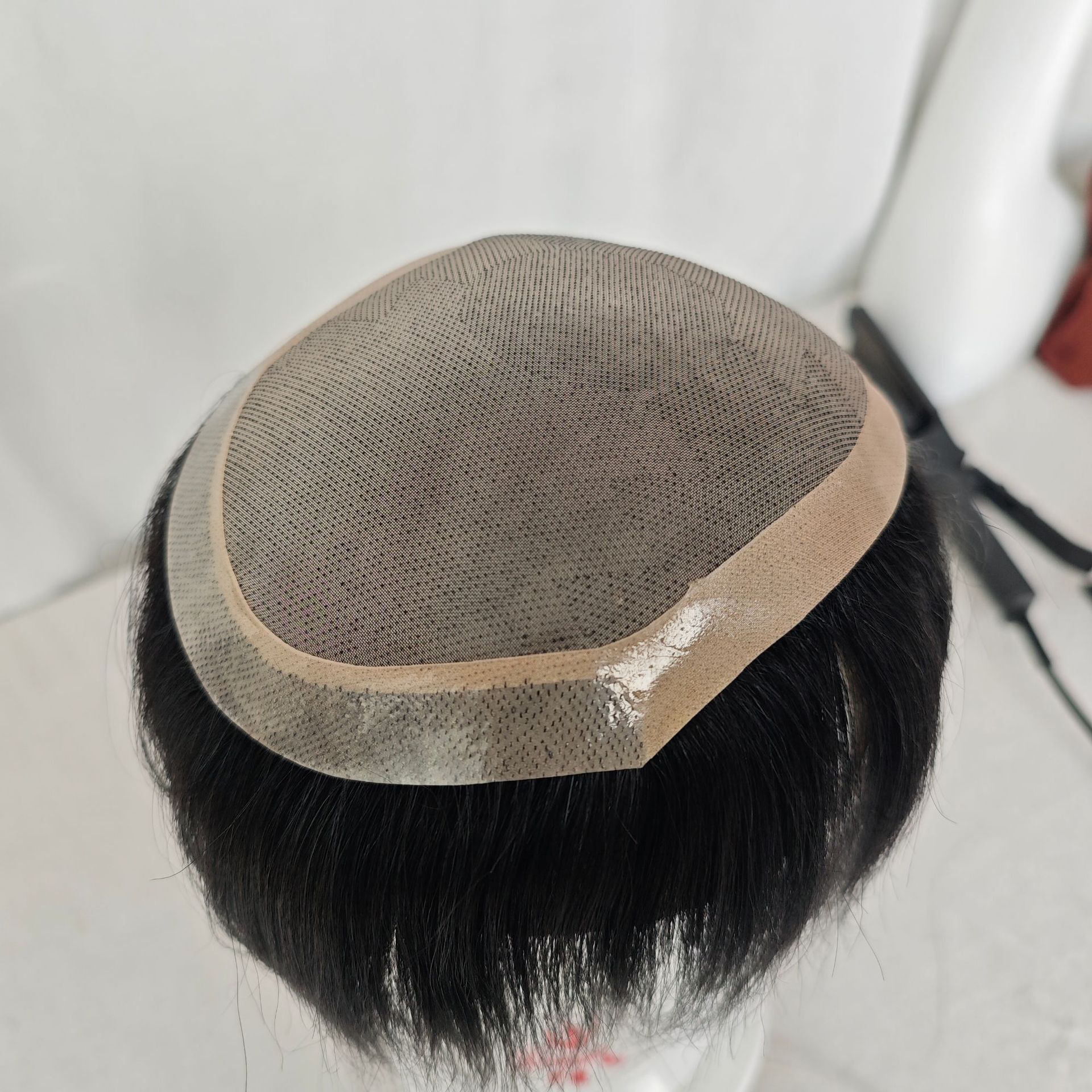 【B.Q】3 # Net 100% Human Hair No knots Natural Looking Straight Wig Remy Human Natural Hair Men Toupee Invisible Knots Silk Base