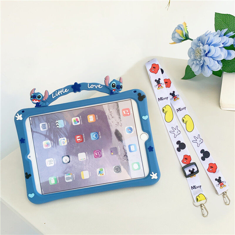 Hufee casing for ipad mini 12345, ipad 234, ipad air1/air2, ipad 6th/5th gen 9.7, ipad pro 9.7, ipad 8th/7th gen 10.2, ipad air 3rd gen 10.5, ipad pro 10.5, ipad pro 11 2018/2020, ipad air 4th gen 10.9 cartoon stitch kids silicone cover case with strap
