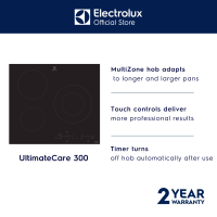 Electrolux EHC633BC 60cm Ceramic Hob with MultiZone Touch Controls & Auto-Off Timer | 2y Warranty