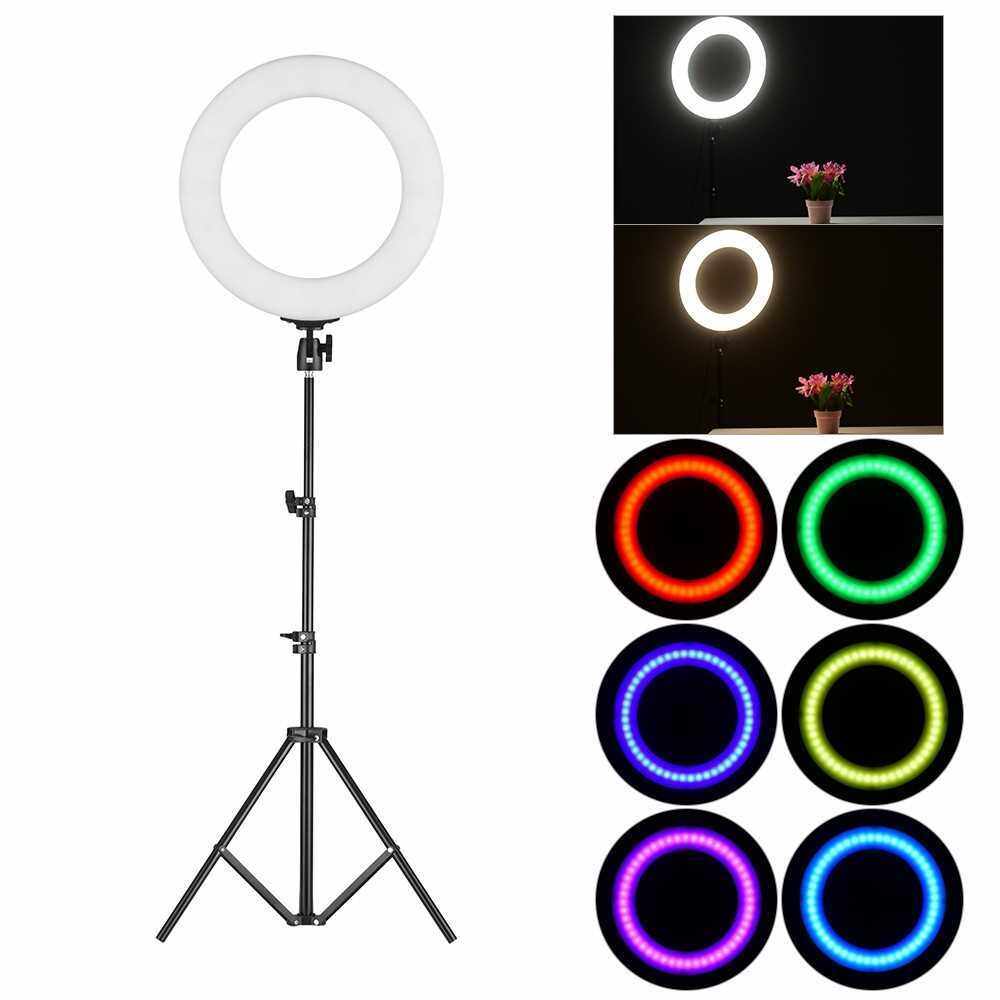 Portable 14 Inch LED Video Ring Light Studio Photography Lamp RGB Color Lights with Tripod Stand Carry Bag (Eu)