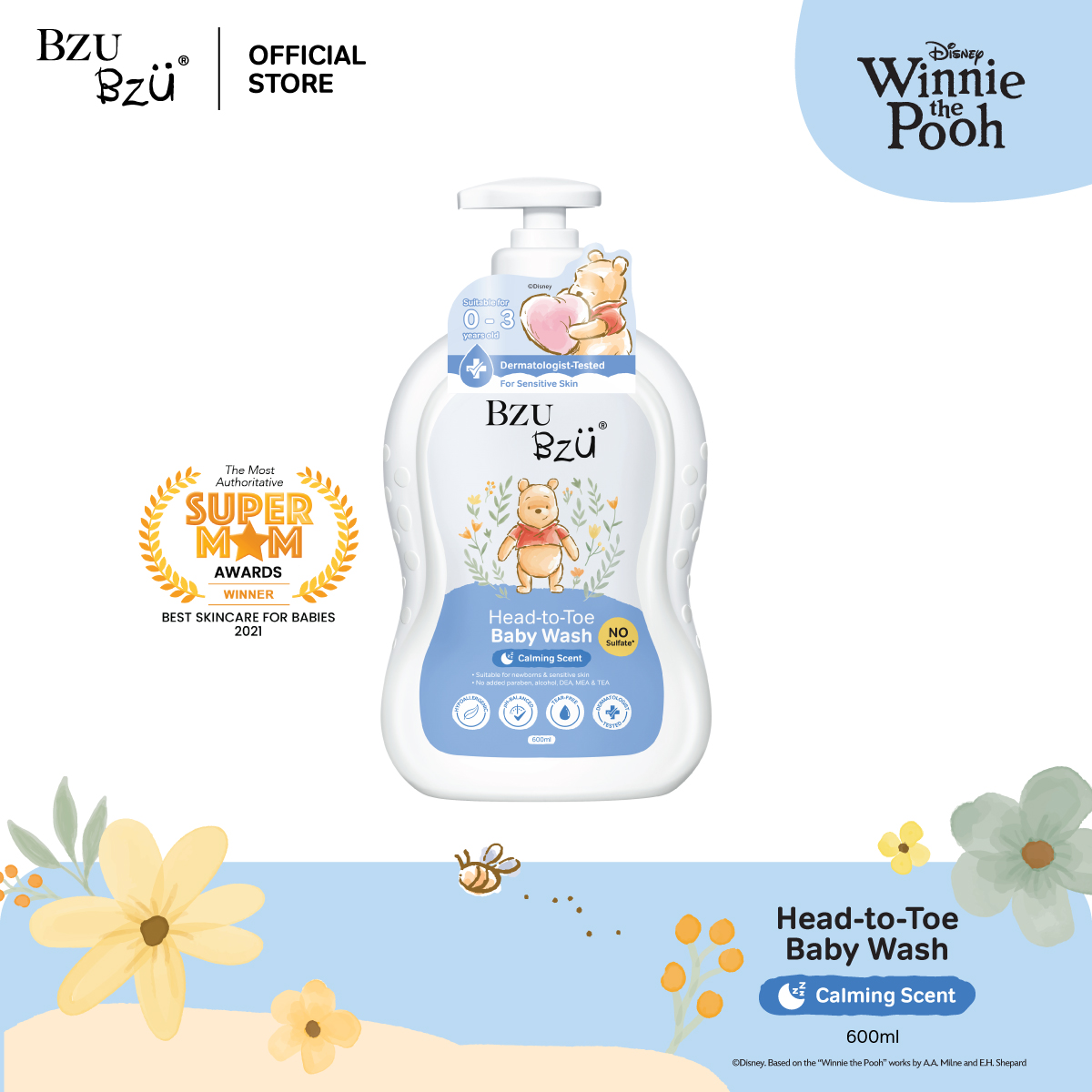 BZU BZU Winnie The Pooh Head to Toe Baby Wash Calming Scent (600ml)