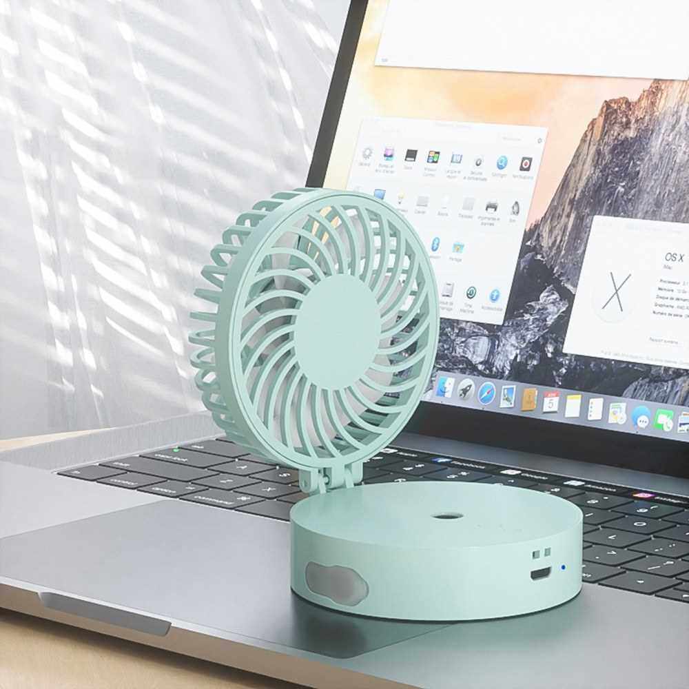 Best Selling Portable Table Misting Fan with Adjustable Misting Modes Mini Foldable Desk Fan with 3 Speed Adjustment Portable Misting Fan 800mAh USB Rechargeable Travel Fan with Colorful LED Lighting (Green)