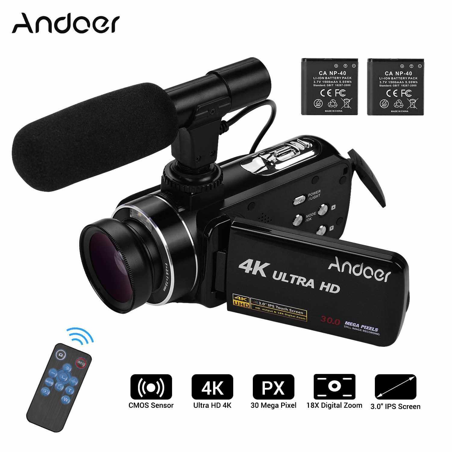 Andoer 4K Ultra HD Handheld DV Professional Digital Video Camera CMOS Sensor Camcorder with 0.45X Wide Angle Lens with Macro Stereo On-Camera Microphone Hot Shoe Mount 3.0 Inch IPS Monitor Burst Shooting Anti-Shaking Function (Standard)