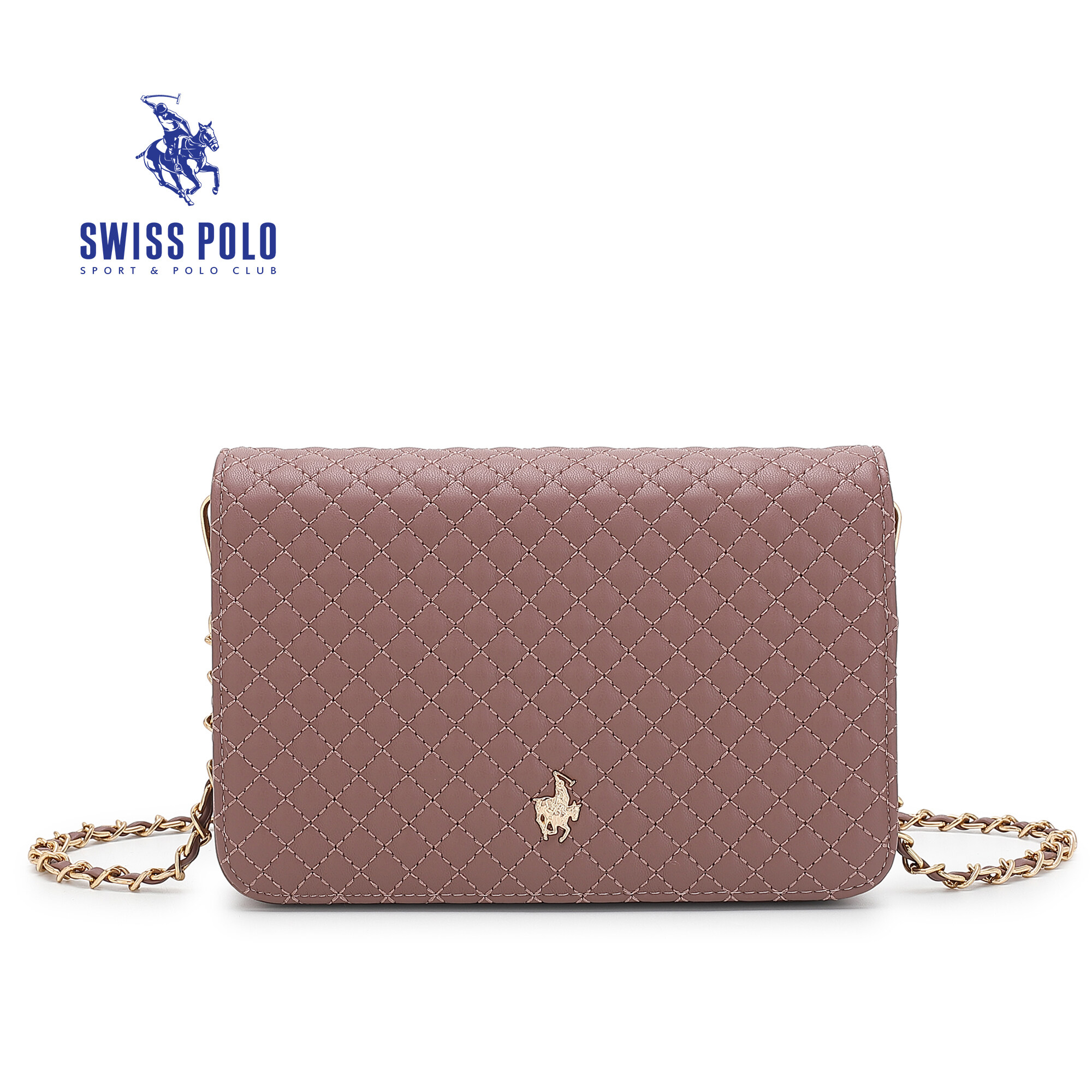 SWISS POLO Ladies Chain Quilted Sling Bag HHR 688-5 OLD ROSE