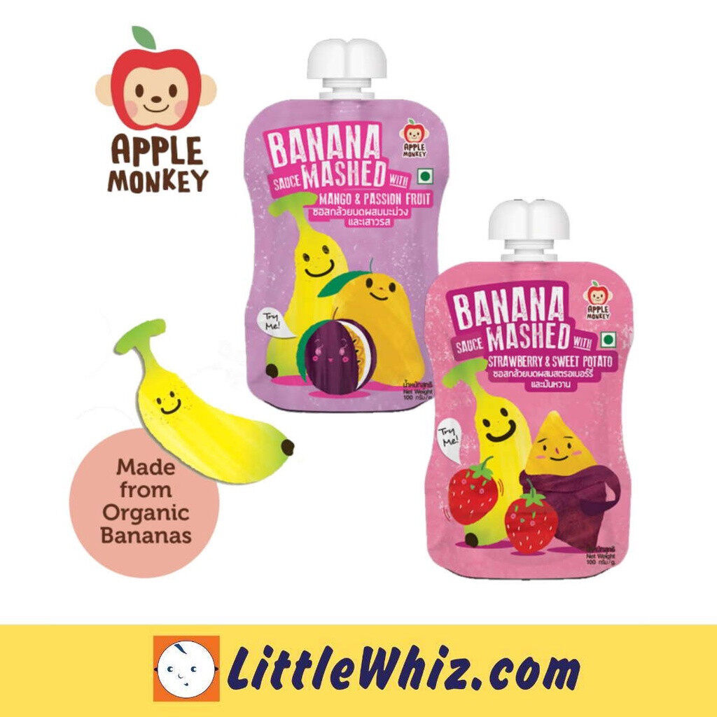 Apple Monkey Banana Sauce Mashed With Mango & Passion Fruit 100g | Strawberry & Sweet Potato 100g
