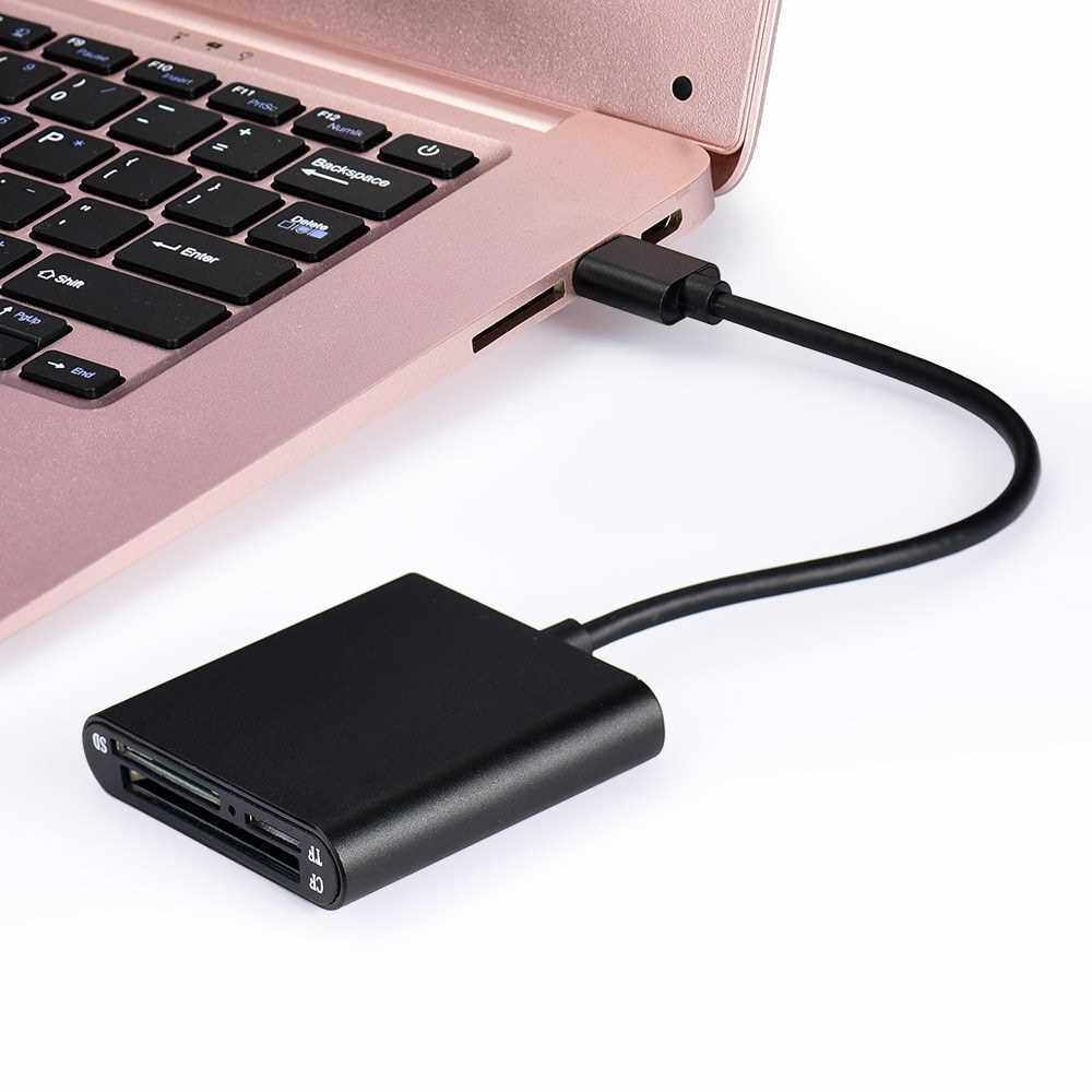 Multi-function 3-in-1 Card Reader USB 3.0 Card Reader Support TF/SD/CF Card Aluminum Alloy Card Reader High Speed Reading Black (Black)