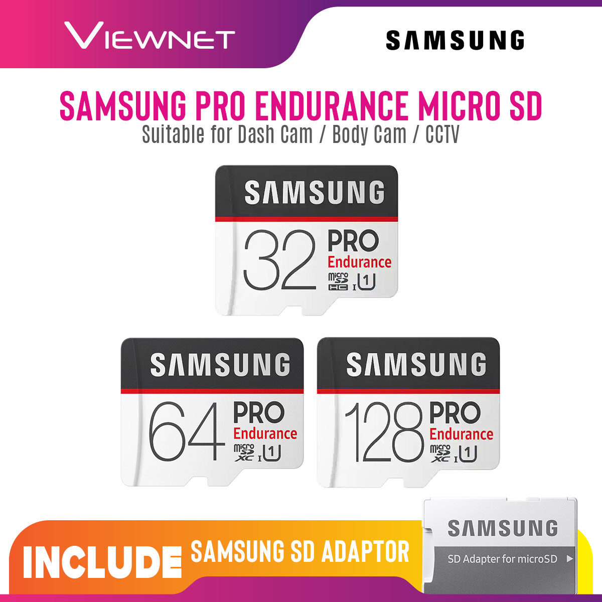 Samsung Pro Endurance 32GB 64GB 128GB 100MB/s Class 10 microSD Memory Card Video Monitoring MicroSDXC for CCTV Dash Cams & Home Security Cameras Samsung Pro Endurance 32GB 64GB 128GB 100MB/s Class 10 microSD Memory Card Video Monitoring MicroSDXC for CCTV Dash Cams & Home Security Cameras