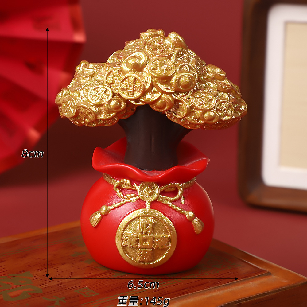Fengshui 风水存钱罐 储蓄罐 Super Big Golden Shavings Piggy Zhaocai yuanbao Money Bag Home Decor cny decoration 2026 新年装饰品摆件 招财元宝 五帝钱 大钱袋 元宝钱袋招财花瓶客厅办公室摆件