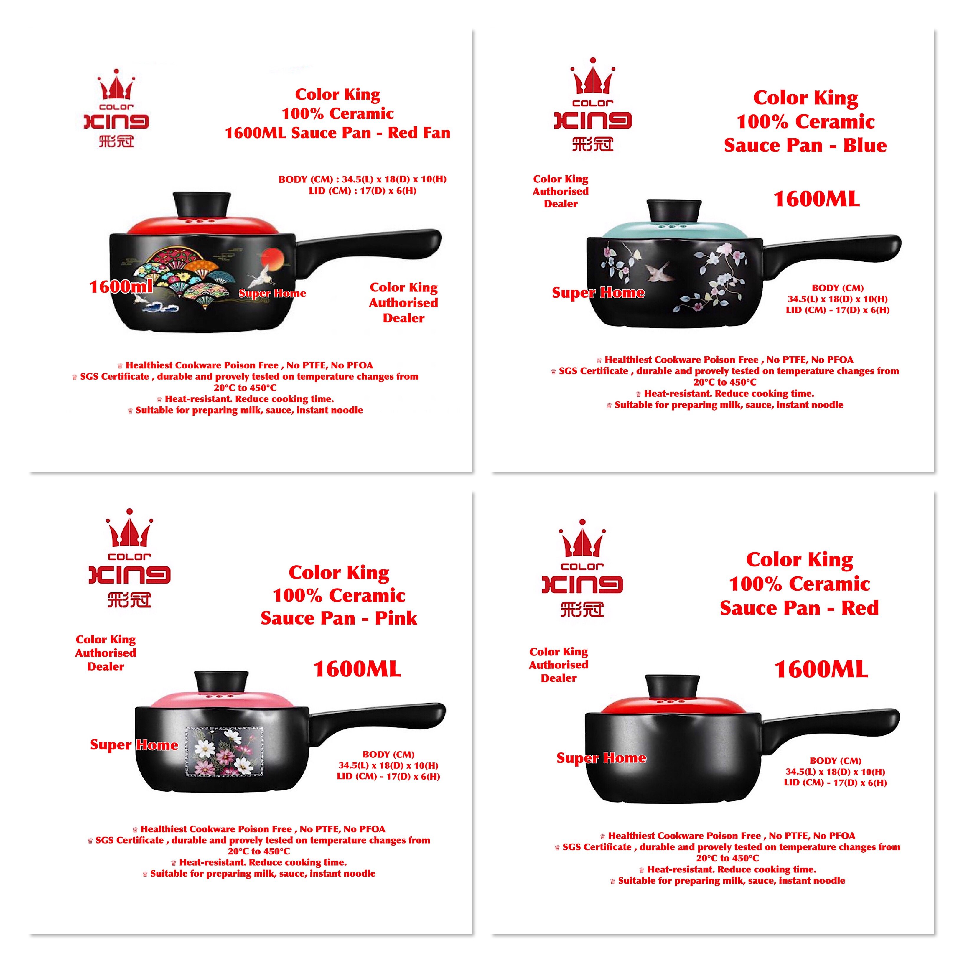 Color King Sauce Pan 1600ml Sauce Pan 100% Ceramic (3235-1600) - ShangChu Series