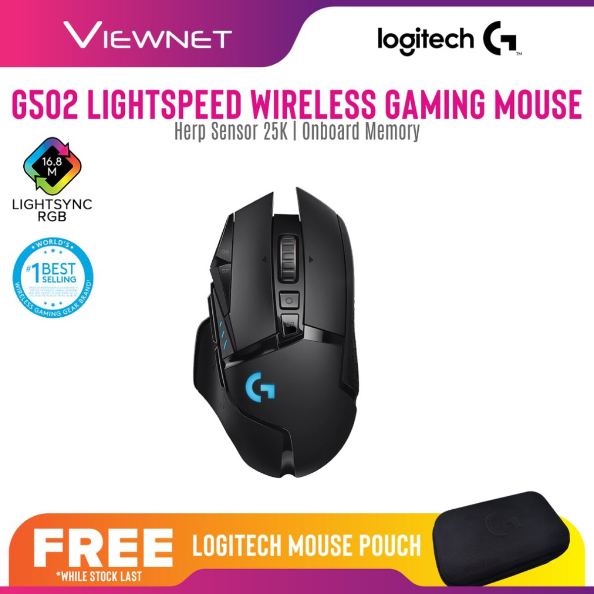 Logitech Wireless Gaming Mouse G502 Lightspeed with Hero 16k Sensor, Lightsync RGB, Hyper-Fast Scroll Wheel