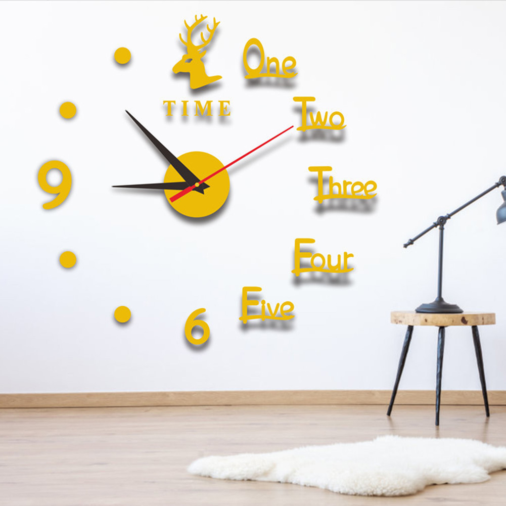 1set 40cm Simple Luminous Mute Clock DIY Stereo Digital Deer Wall Clock Living Room Bedroom Digital Wall Sticker Clock European-Style